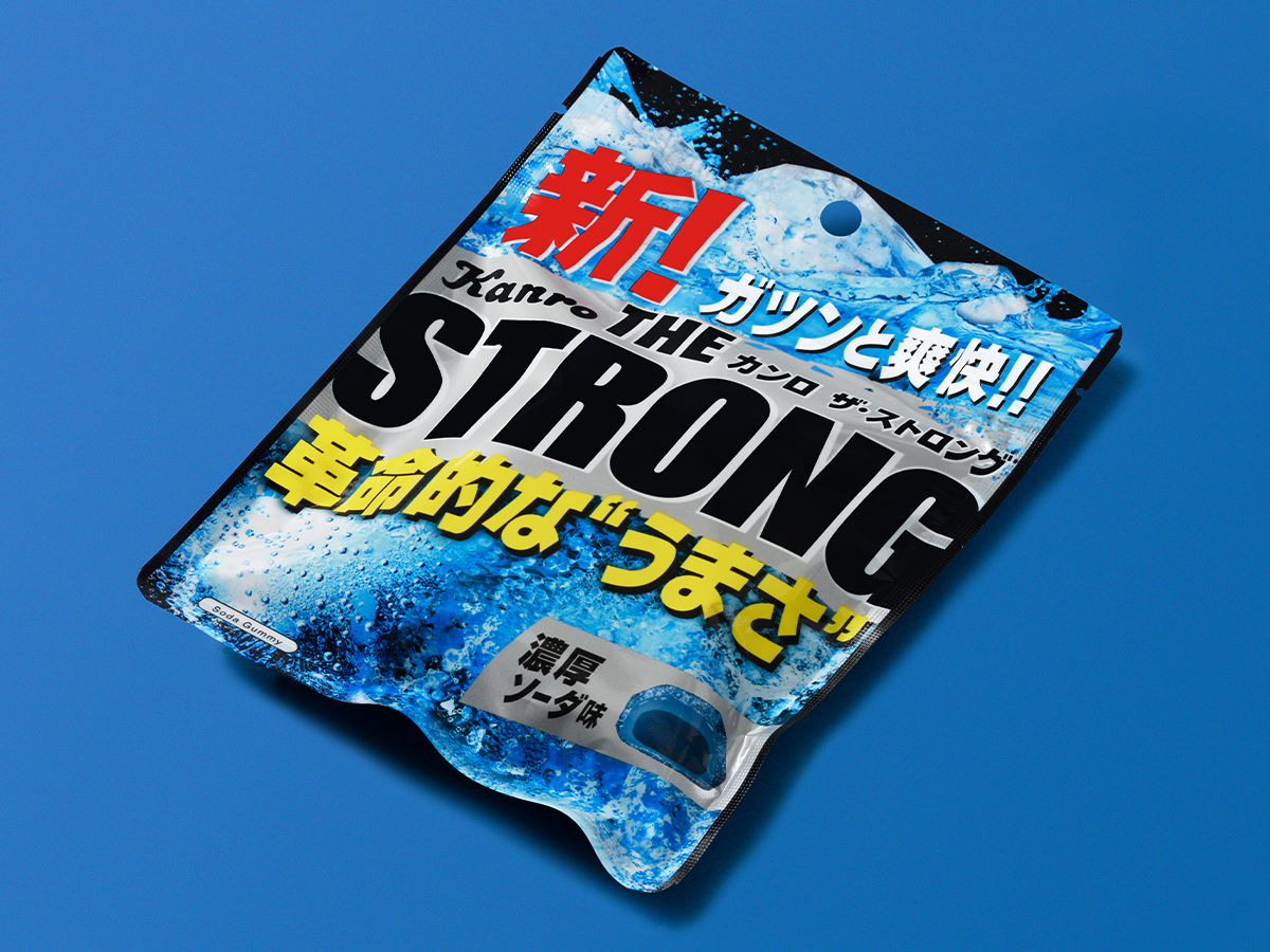 カンロ ザ・ストロング 濃厚ソーダ味<br>パッケージデザイン パッケージデザイン 