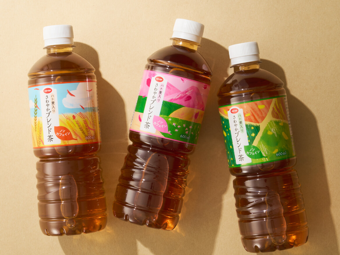 CO・OPハト麦入りさわやかブレンド茶ノンカフェイン 600mlパッケージデザイン パッケージデザイン 