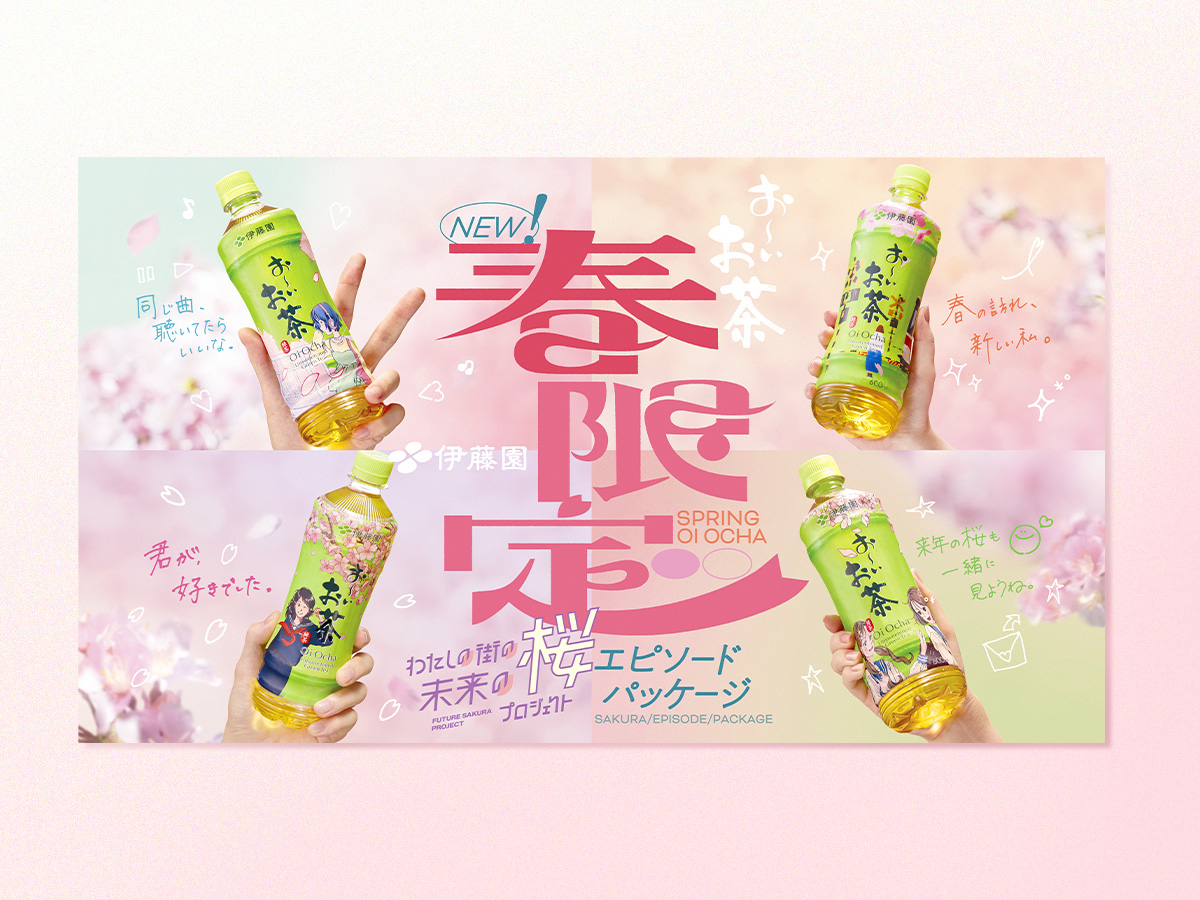「お～いお茶」桜エピソードパッケージ	販促物デザイン パッケージデザイン 